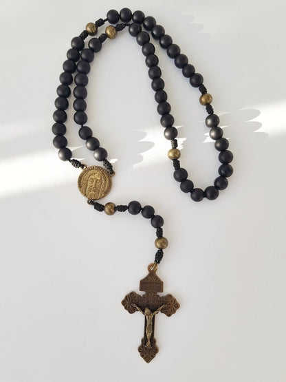 Rosenkranz Steinperlen schwarz/bronze matt - MarcellusOnlineShop