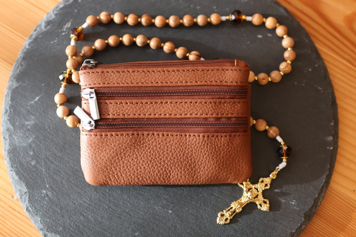 Rosenkranztasche aus Echtleder Hellbraun - MarcellusOnlineShop