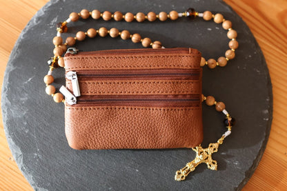 Rosenkranztasche aus Echtleder Hellbraun - MarcellusOnlineShop