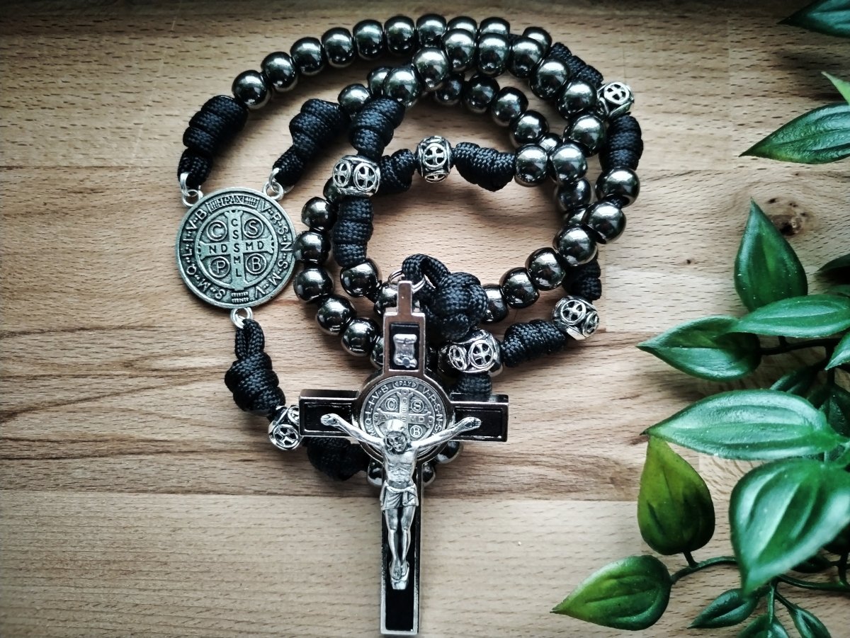 St. Benediktus Paracord - Rosenkranz anthrazit - MarcellusOnlineShop