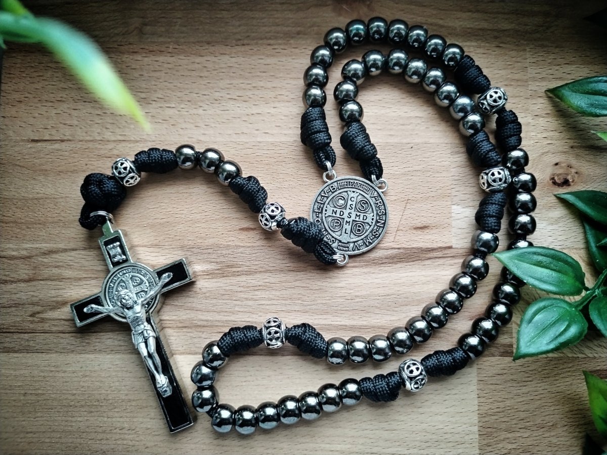 St. Benediktus Paracord - Rosenkranz anthrazit - MarcellusOnlineShop