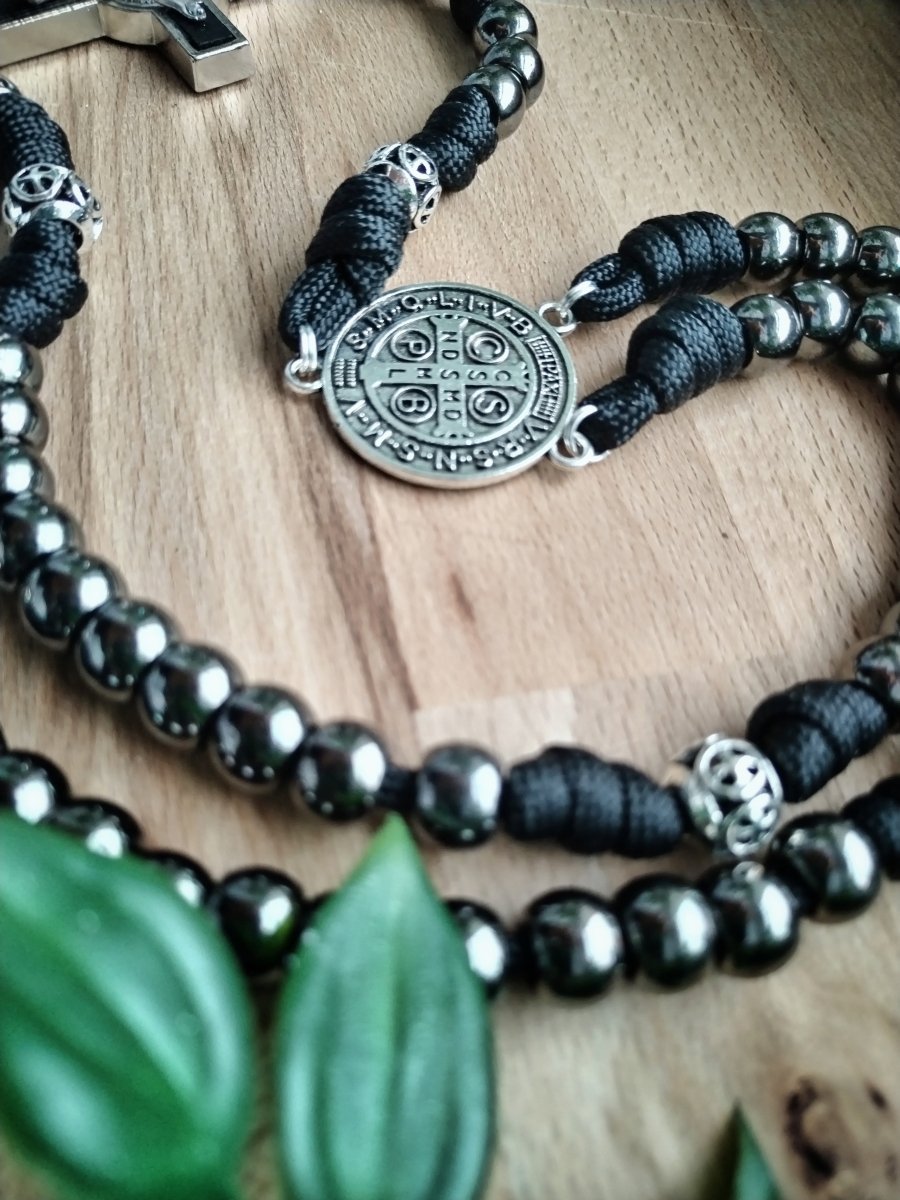 St. Benediktus Paracord - Rosenkranz anthrazit - MarcellusOnlineShop