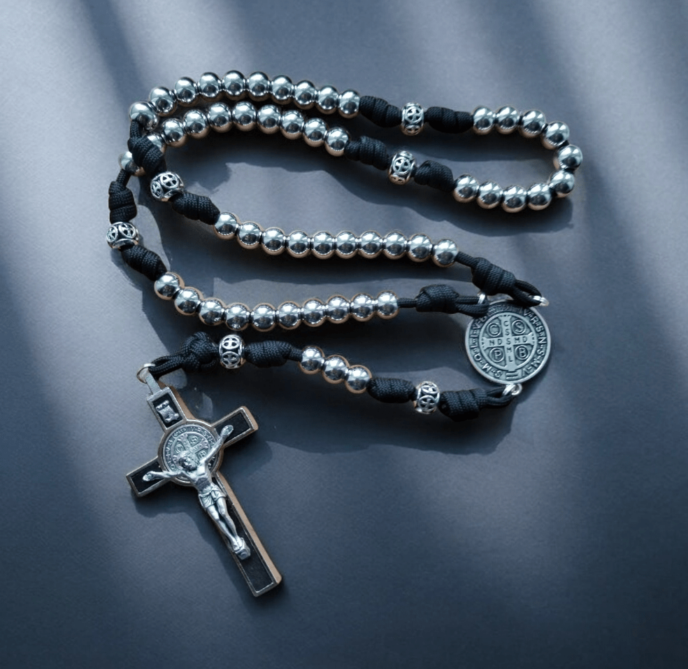 St. Benediktus Paracord - Rosenkranz silber - MarcellusOnlineShop