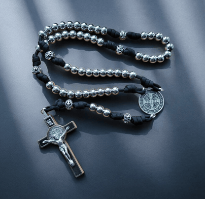 St. Benediktus Paracord - Rosenkranz silber - MarcellusOnlineShop