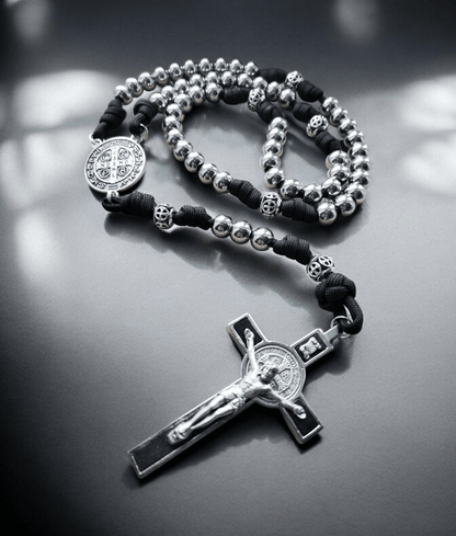 St. Benediktus Paracord - Rosenkranz silber - MarcellusOnlineShop