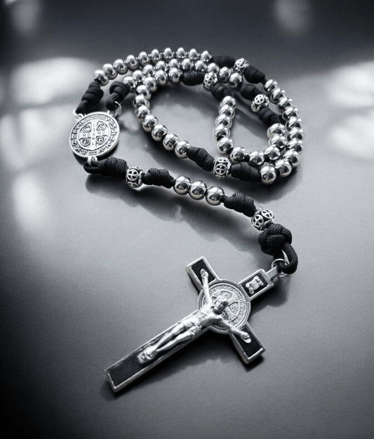 St. Benediktus Paracord - Rosenkranz silber - MarcellusOnlineShop