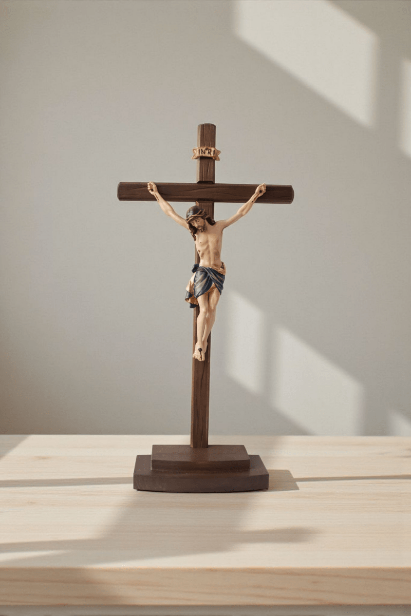 Stehkreuz Siena, handgeschnitzt, Echtholz, 47cm - MarcellusOnlineShop