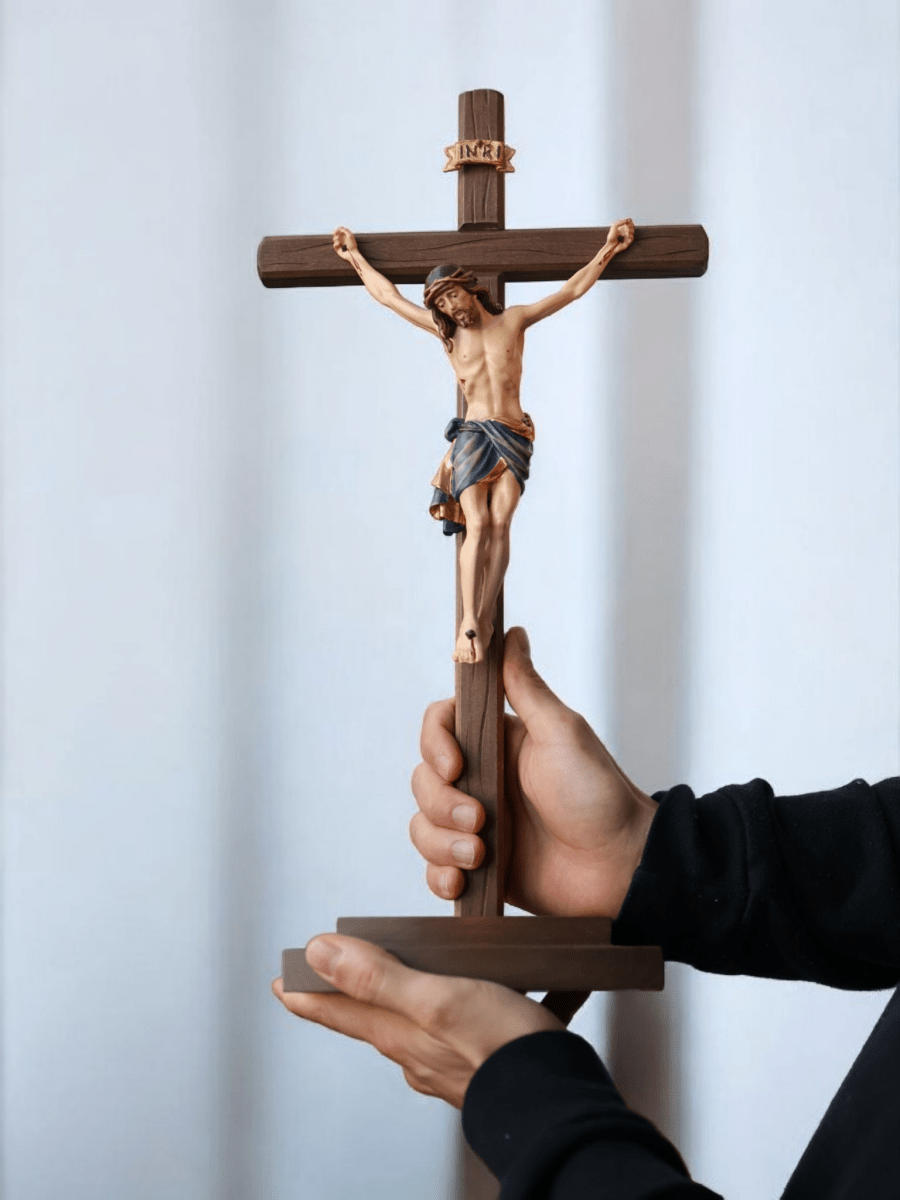 Stehkreuz Siena, handgeschnitzt, Echtholz, 47cm - MarcellusOnlineShop