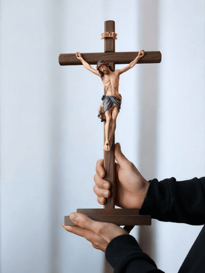 Stehkreuz Siena, handgeschnitzt, Echtholz, 47cm - MarcellusOnlineShop